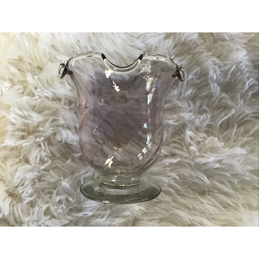 Pale Pink Optic Diamond  Glass  Posy Bud Vase Ruffled Rim Small Votive